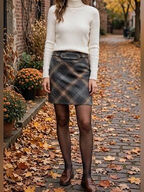 Original Penguin Munsingwear Wool Plaid Pencil Skirt Gray Tan Size 2
